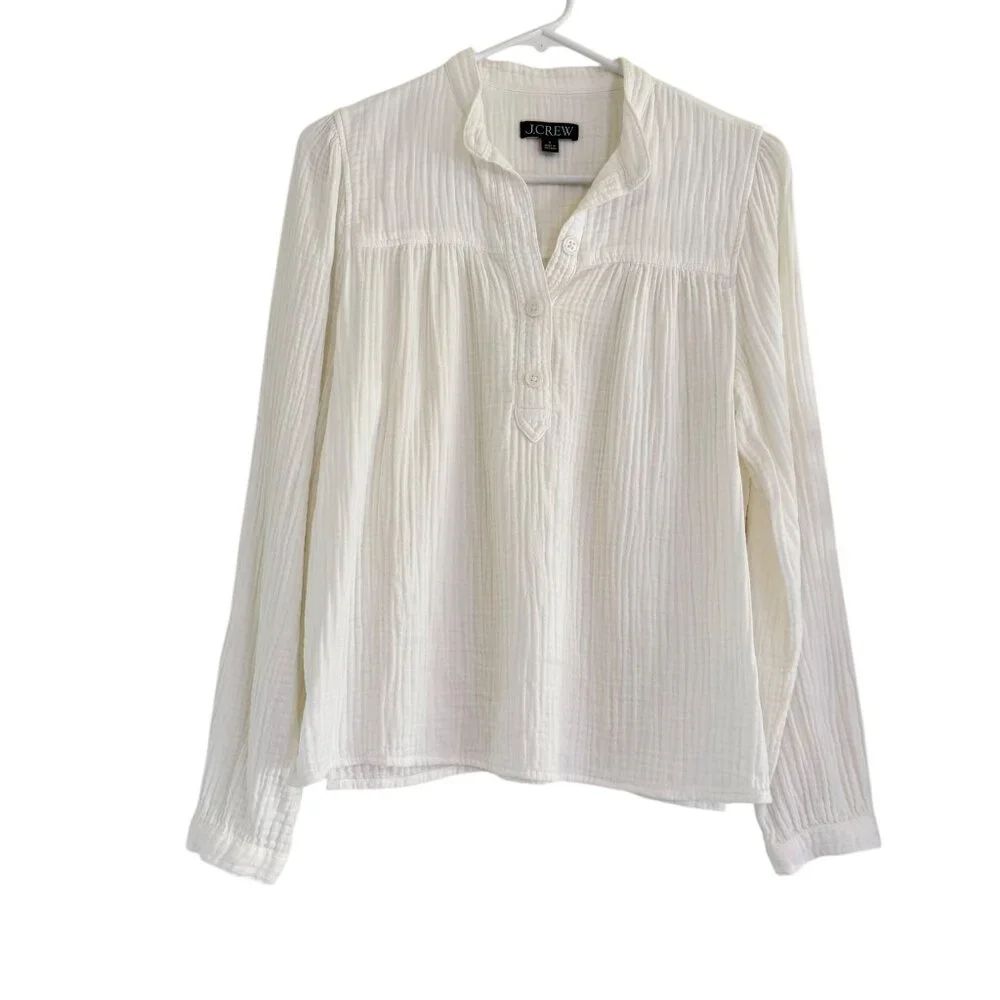 J. Crew Women's White Fresco Soft Gauze Long Sleeve Size S - Picture 1 of 11